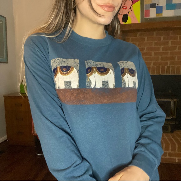 Vintage 90s Texas Single Stitch Elephant Graphic Sunbelt Crewneck Sweatshirt - Picture 2 of 13